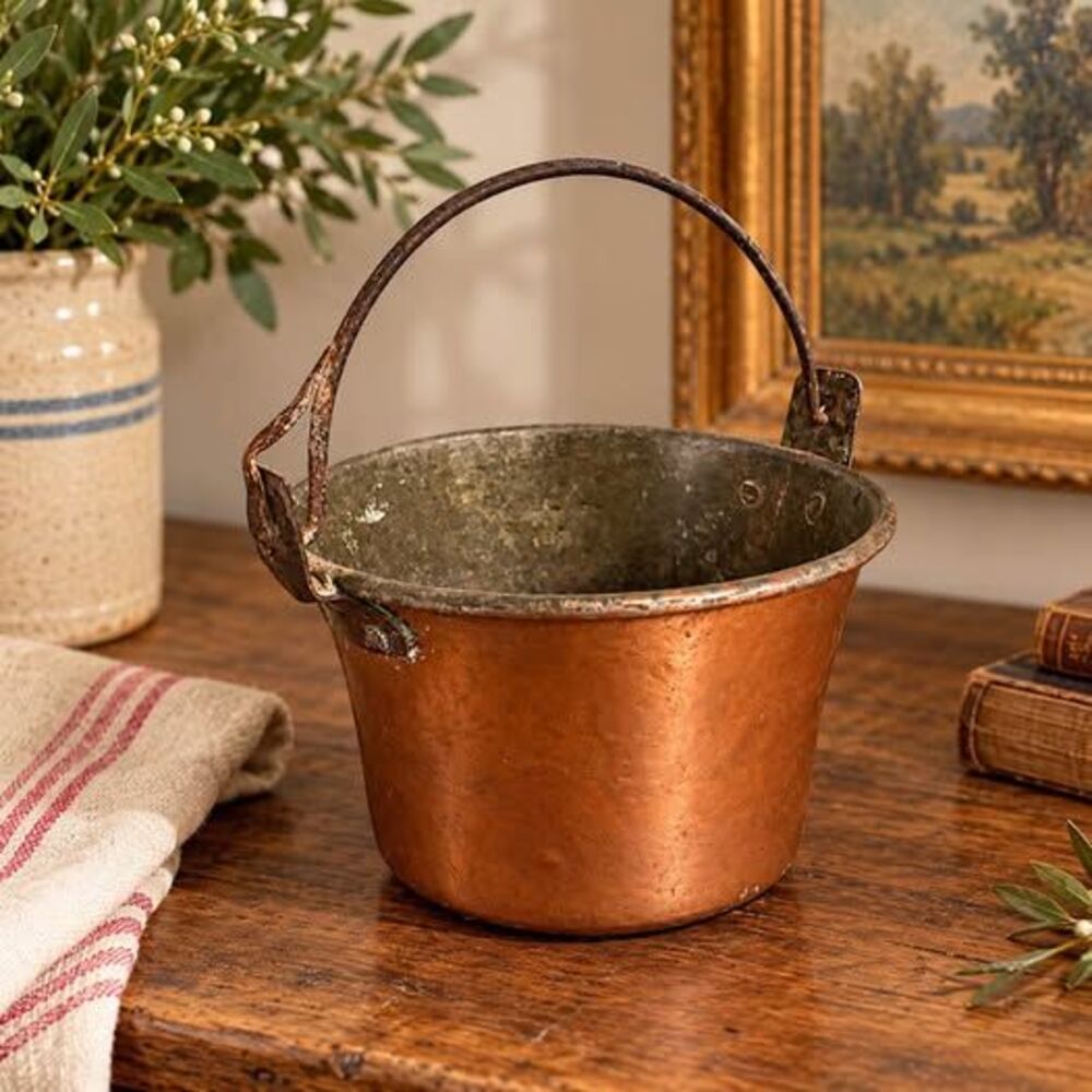 Antique Copper Bucket with Iron Handle
